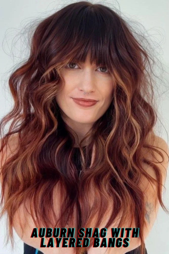 Auburn Shag with Layered Bangs