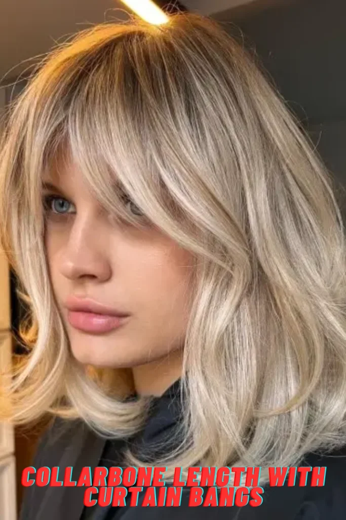 Collarbone Length with Curtain Bangs