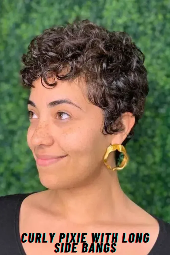 Curly Pixie with Long Side Bangs
