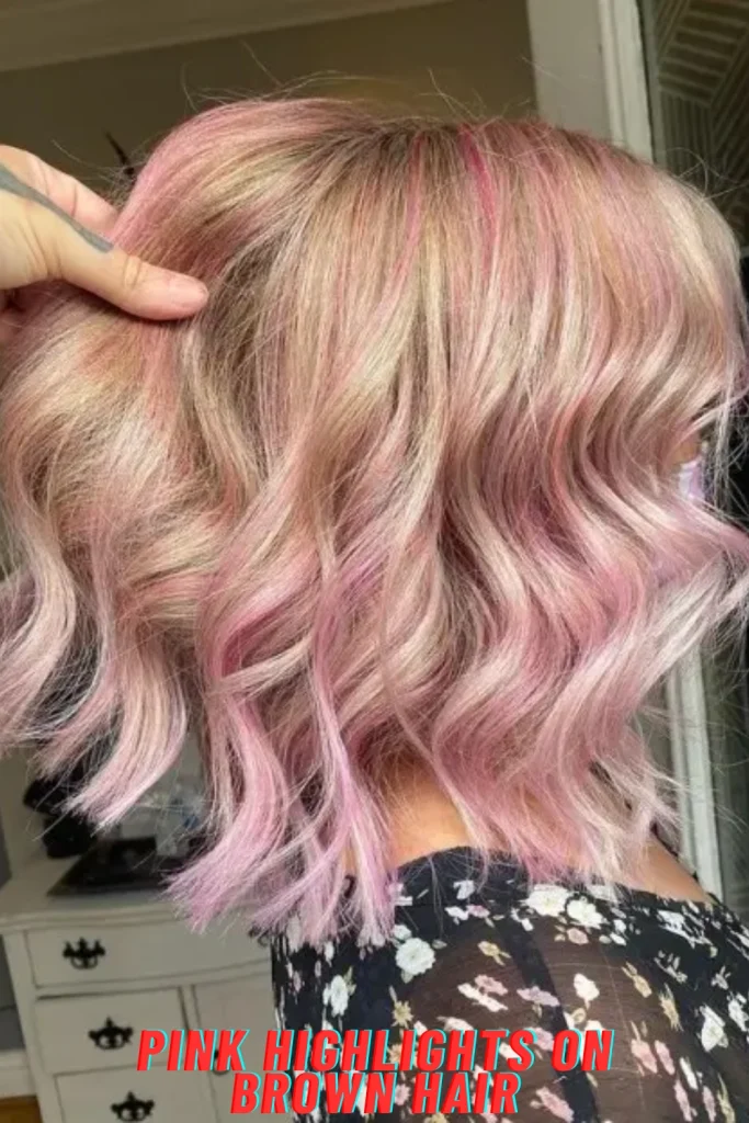 Pink Highlights on Brown Hair