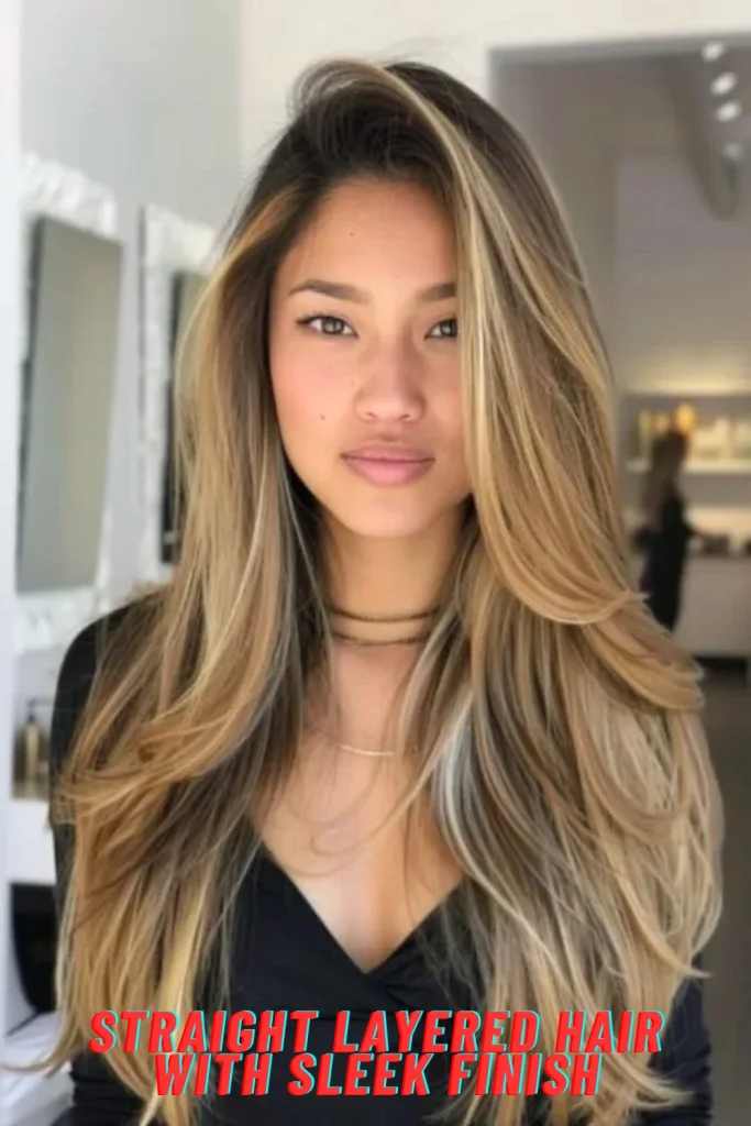 Straight Layered Hair with Sleek Finish