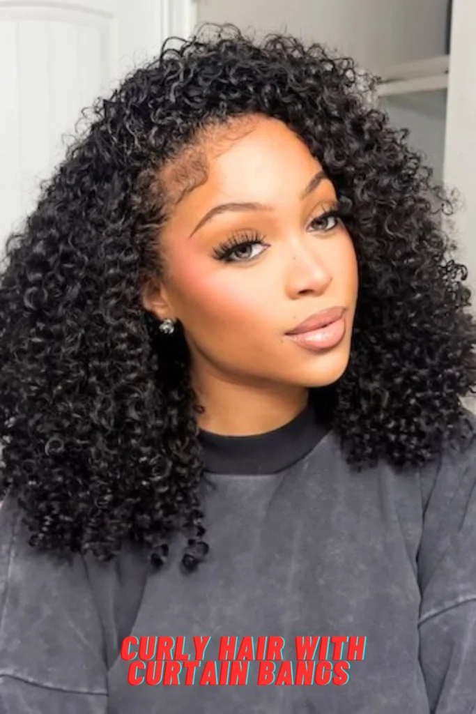 Curly Hair with Curtain Bangs