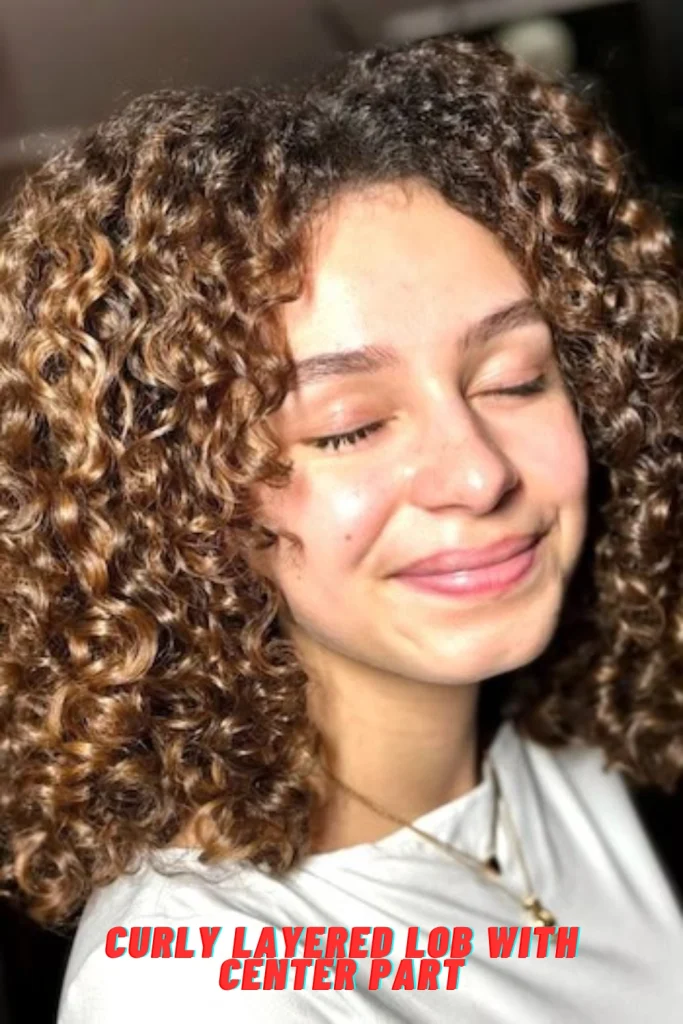 Curly Layered Lob with Center Part