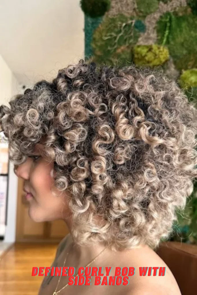 Defined Curly Bob with Side Bangs