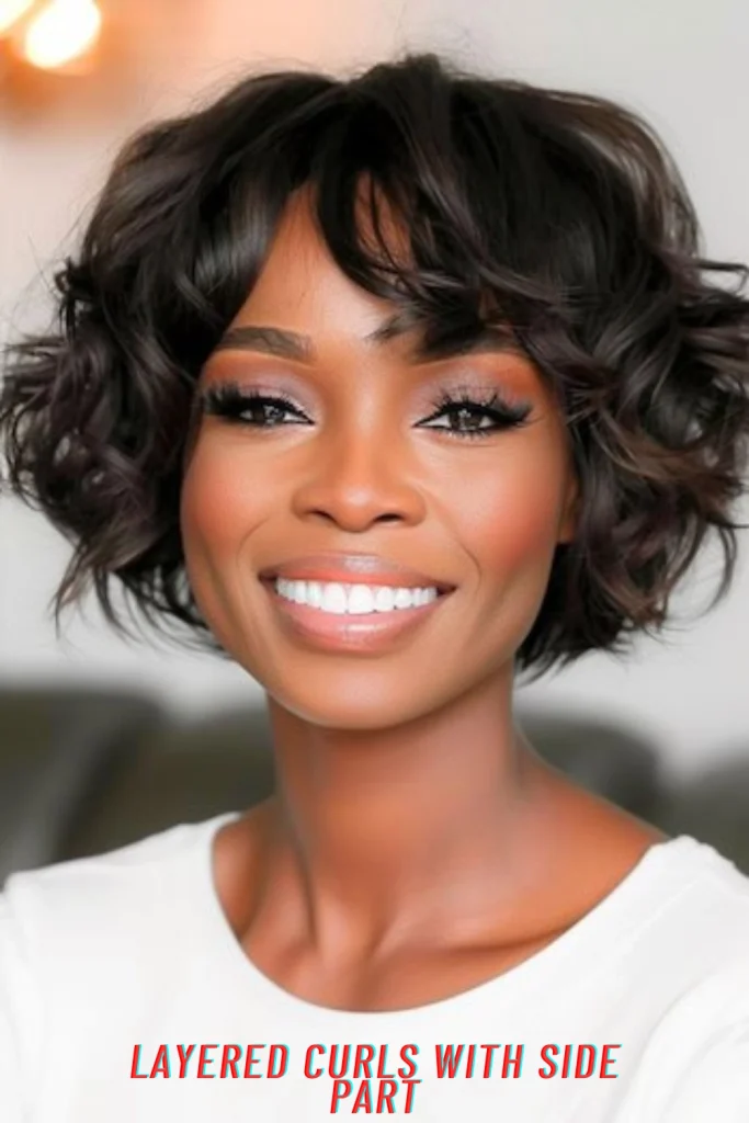 Layered Curls With Side Part