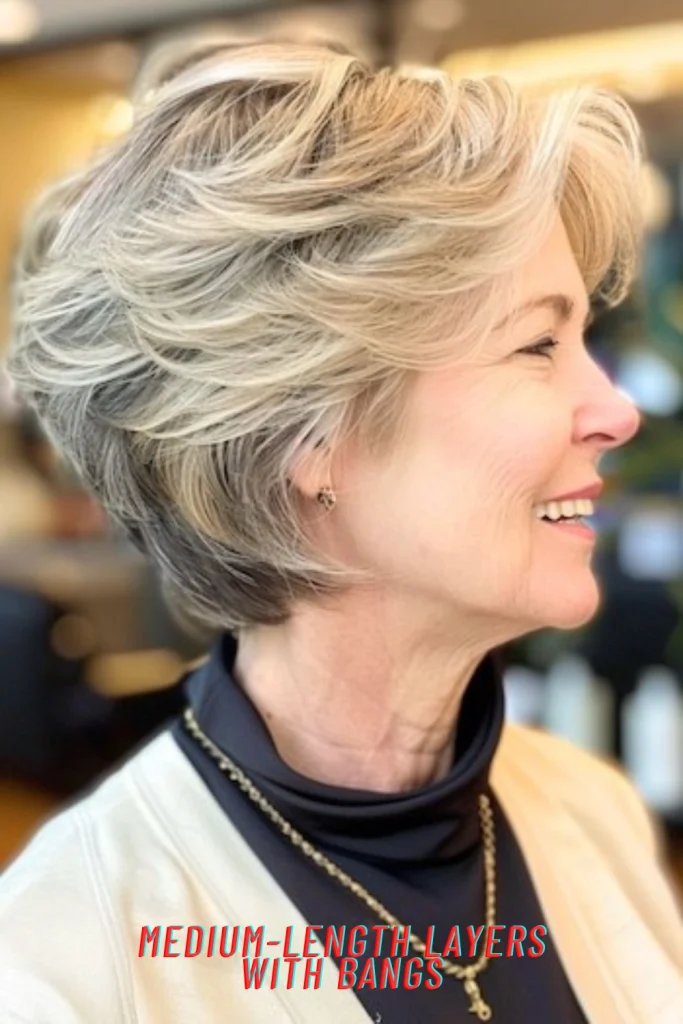 Medium-Length Layers with Bangs