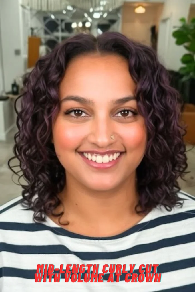 Mid-Length Curly Cut with Volume at Crown