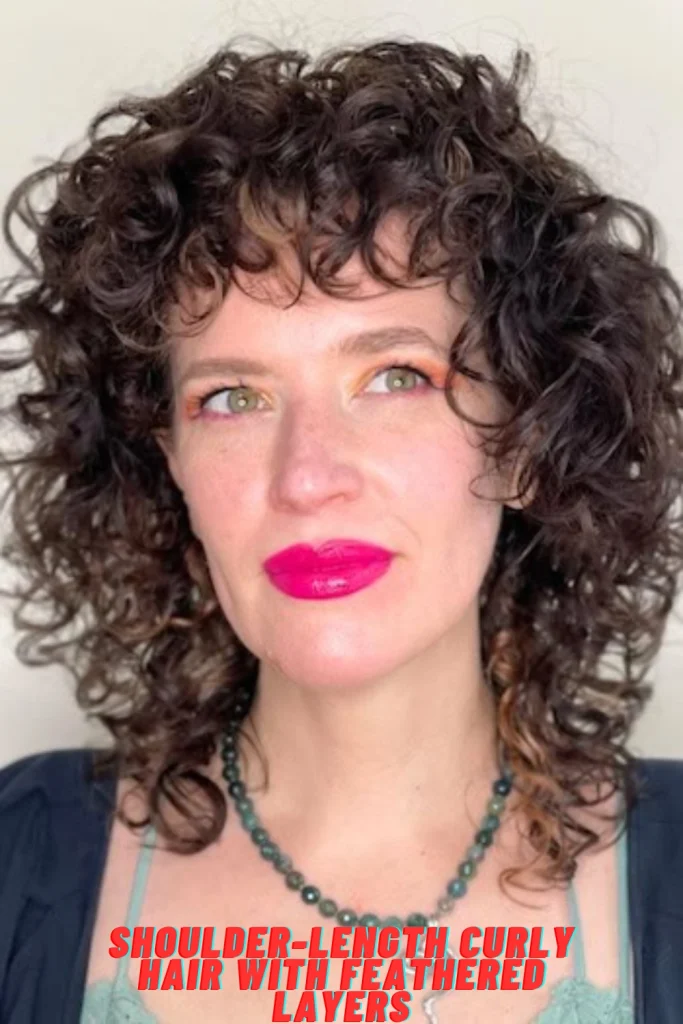 Shoulder-Length Curly Hair with Feathered Layers