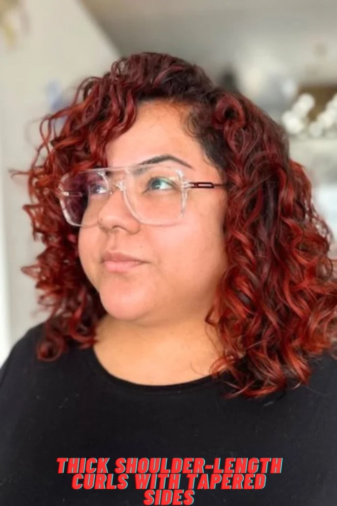 Thick Shoulder-Length Curls with Tapered Sides