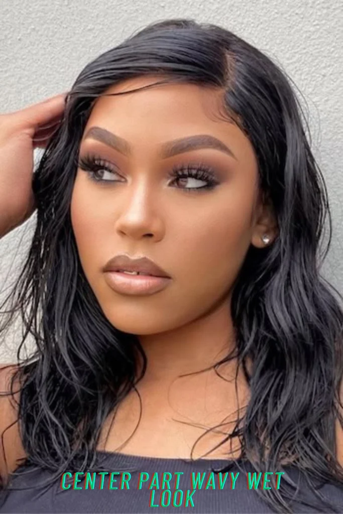 Center Part Wavy Wet Look