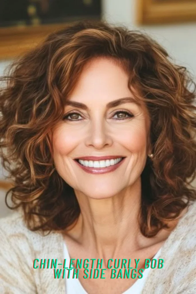 Chin-Length Curly Bob with Side Bangs
