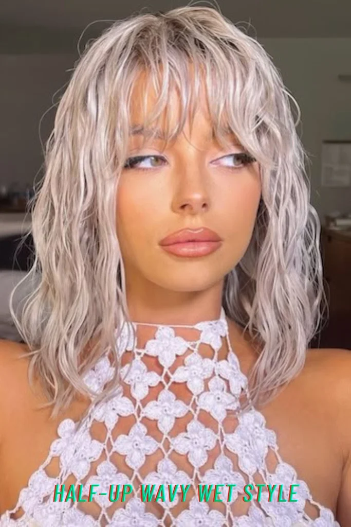 Half-Up Wavy Wet Style