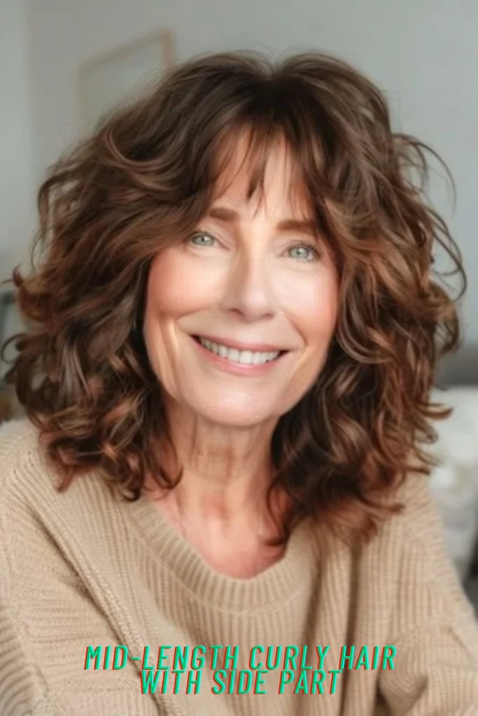 Mid-Length Curly Hair With Side Part