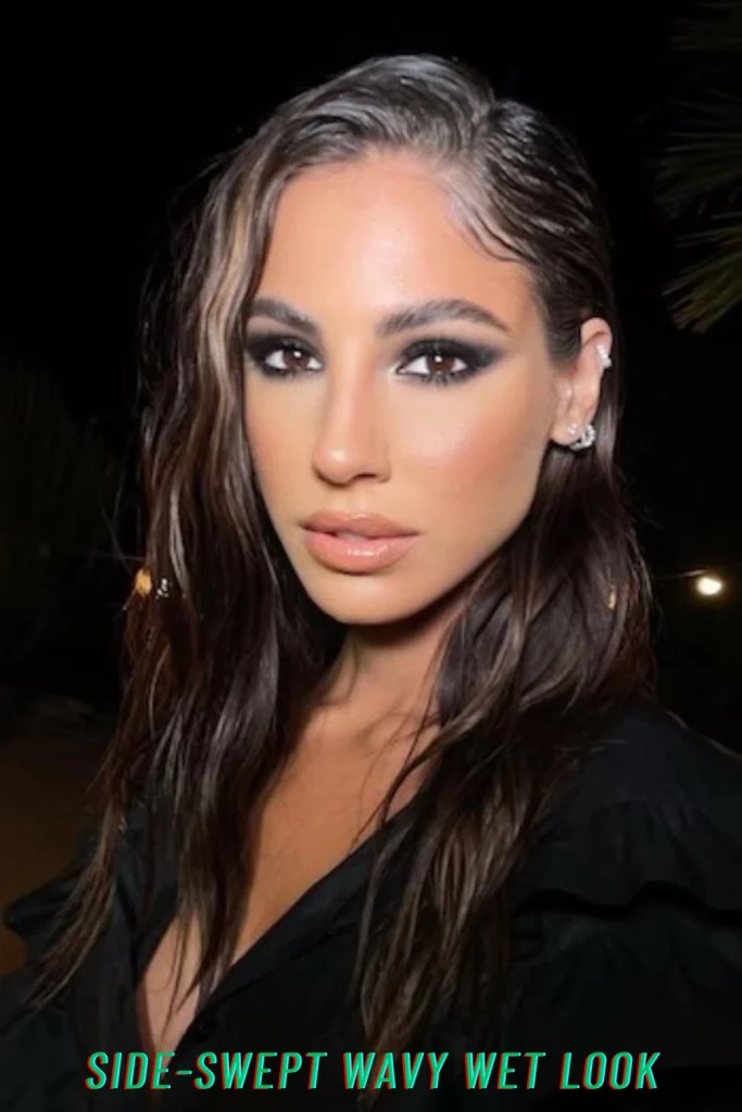 Side-Swept Wavy Wet Look