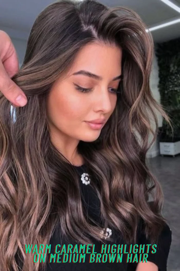 Warm Caramel Highlights on Medium Brown Hair