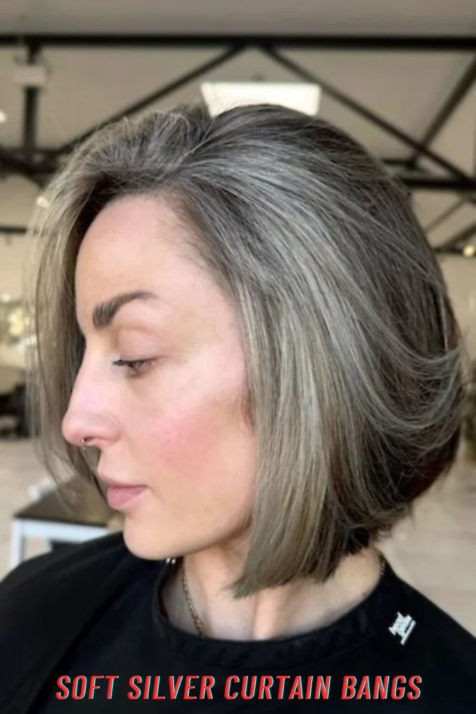 Soft Silver Curtain Bangs